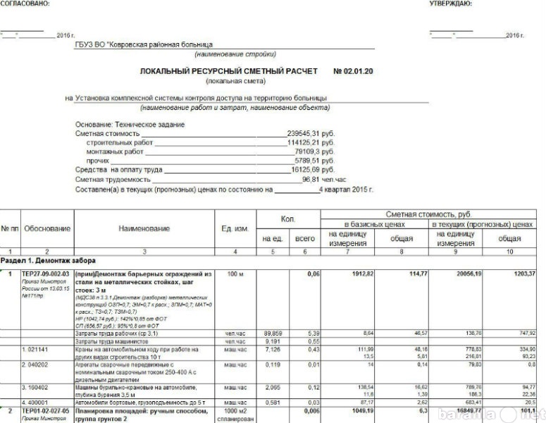 Справка смета работы образец